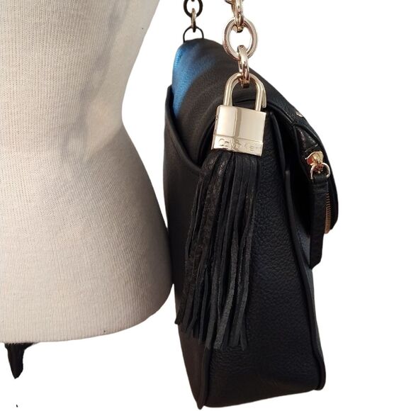 Calvin Klein Black and Gold Chain Saddle Tassel Handbag - Picture 11 of 14